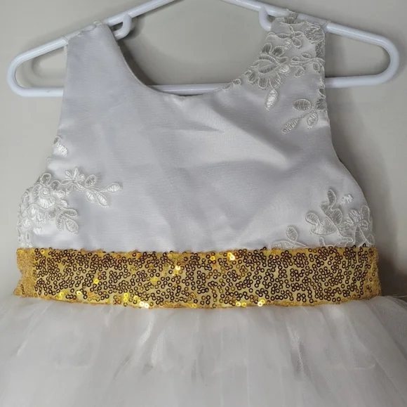Formal White & Gold Toddler Dress - Picture 2 of 5